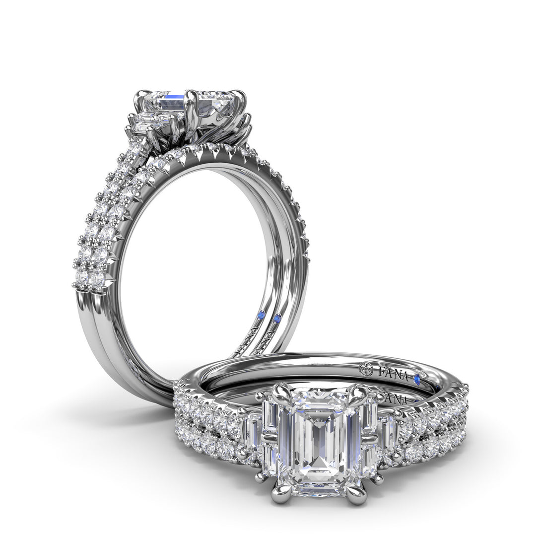 Emerald Cut Side Stone Engagement Ring