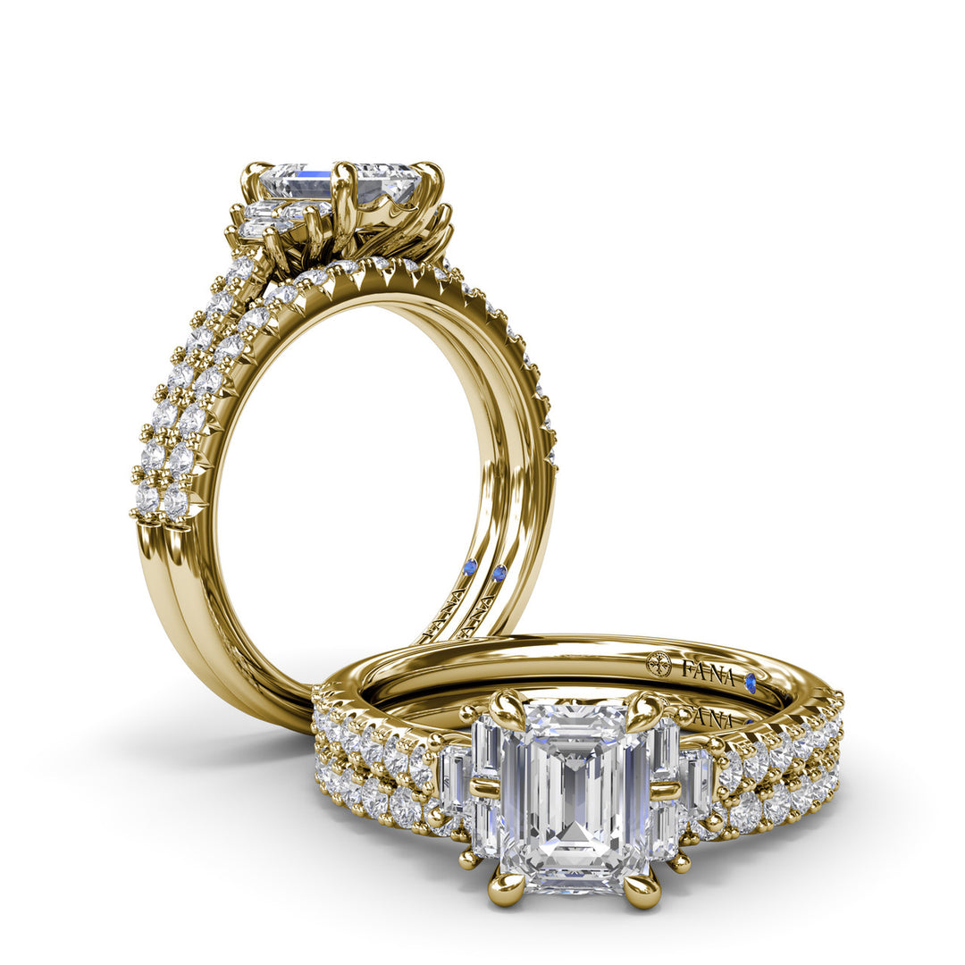 Emerald Cut Side Stone Engagement Ring