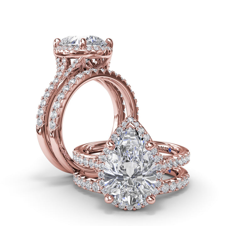 Split Shank Diamond Halo Engagement Ring