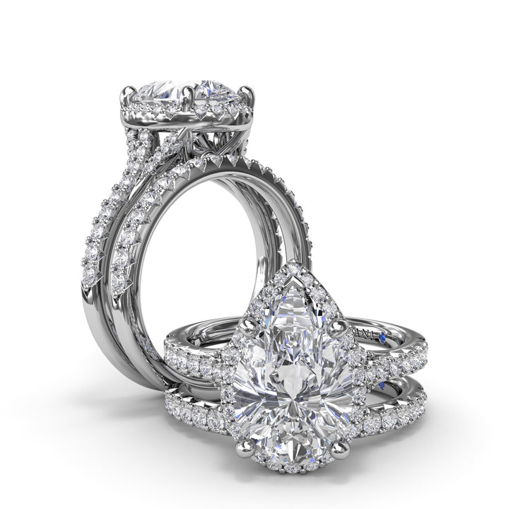 Split Shank Diamond Halo Engagement Ring