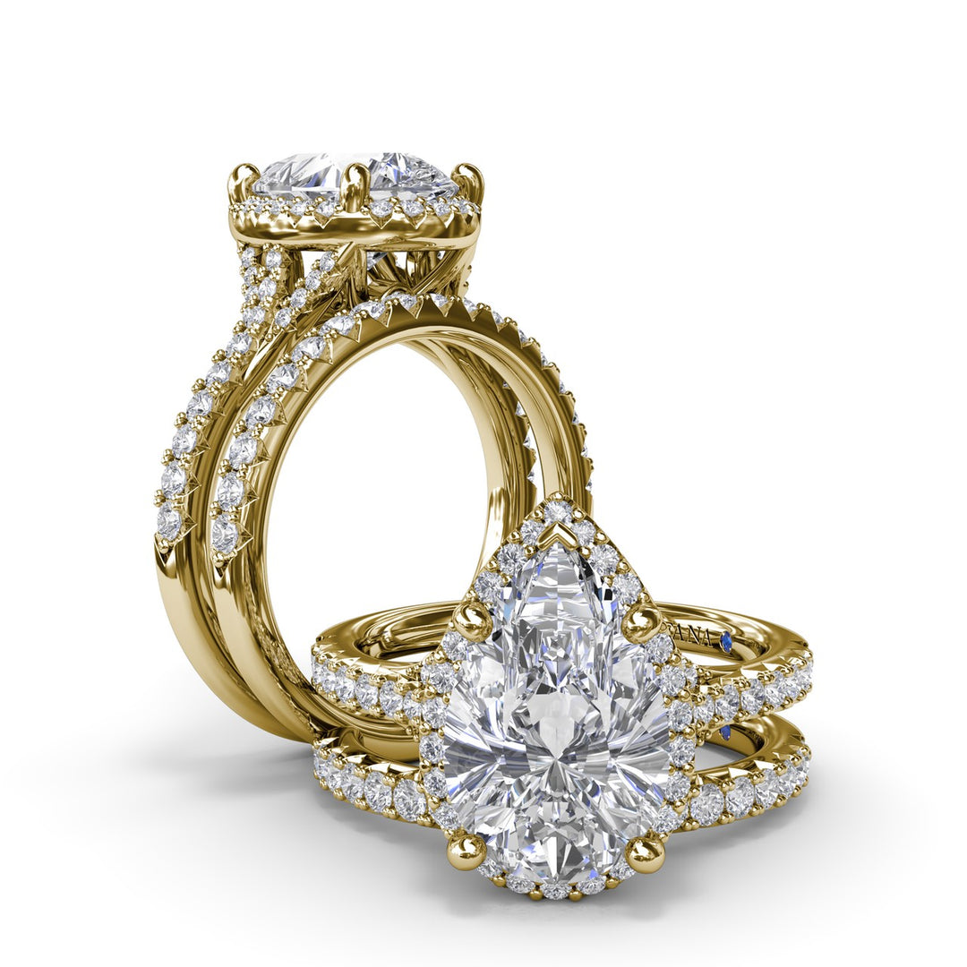 Split Shank Diamond Halo Engagement Ring