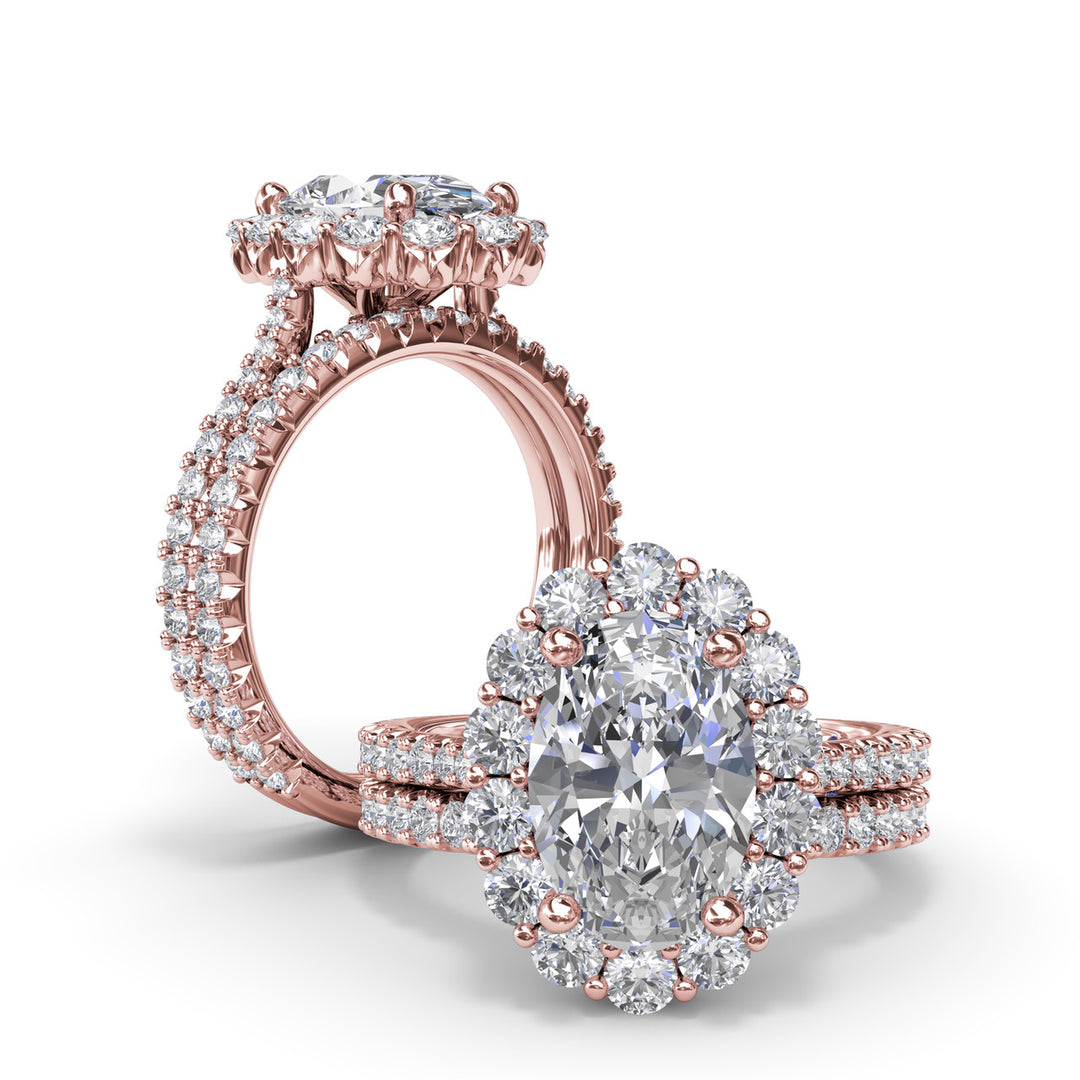 Beautiful Floral Halo Diamond Engagement Ring