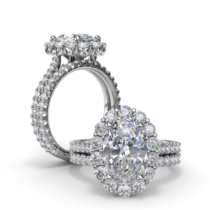 Beautiful Floral Halo Diamond Engagement Ring