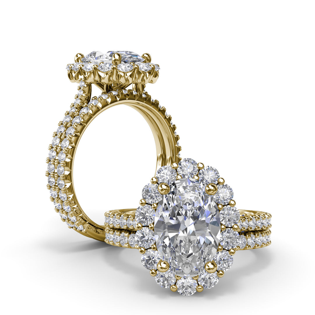 Beautiful Floral Halo Diamond Engagement Ring