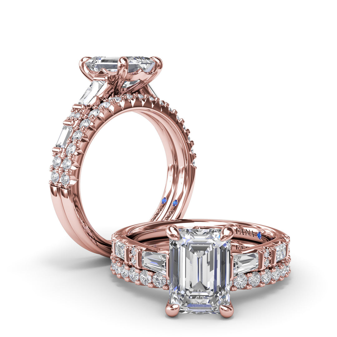 Alternating Baguette and Round Diamond Engagement Ring