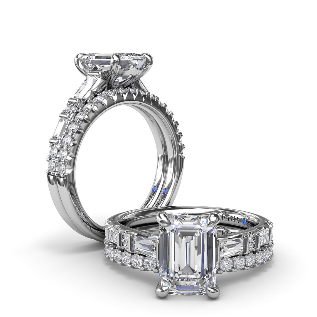 Alternating Baguette and Round Diamond Engagement Ring