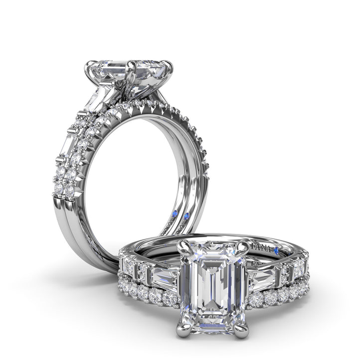 Alternating Baguette and Round Diamond Engagement Ring