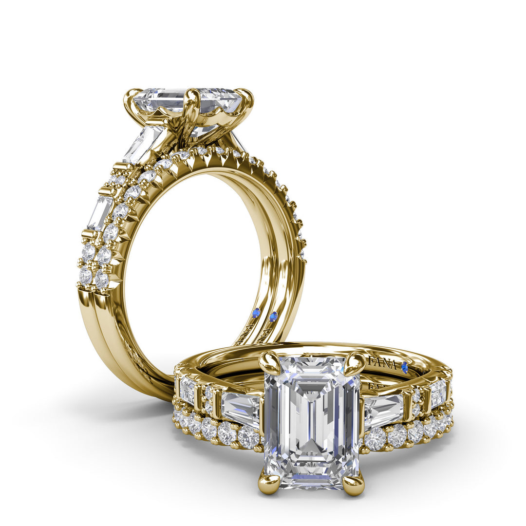 Alternating Baguette and Round Diamond Engagement Ring