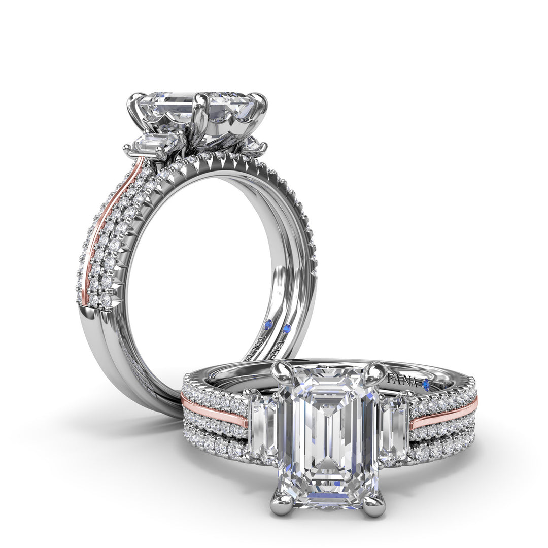 Two-Toned Emerald Cut Diamond Engagement Ring