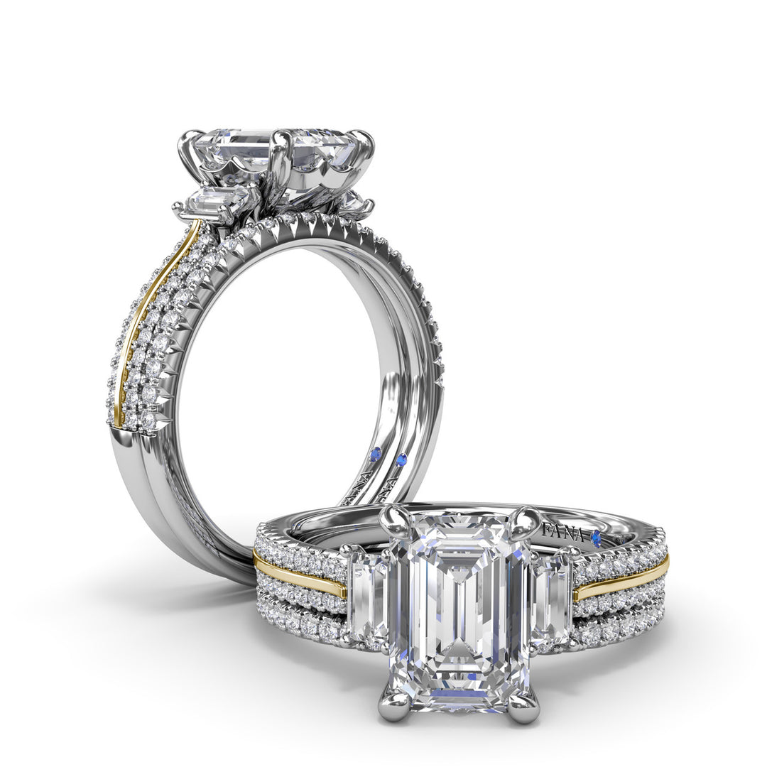 Two-Toned Emerald Cut Diamond Engagement Ring