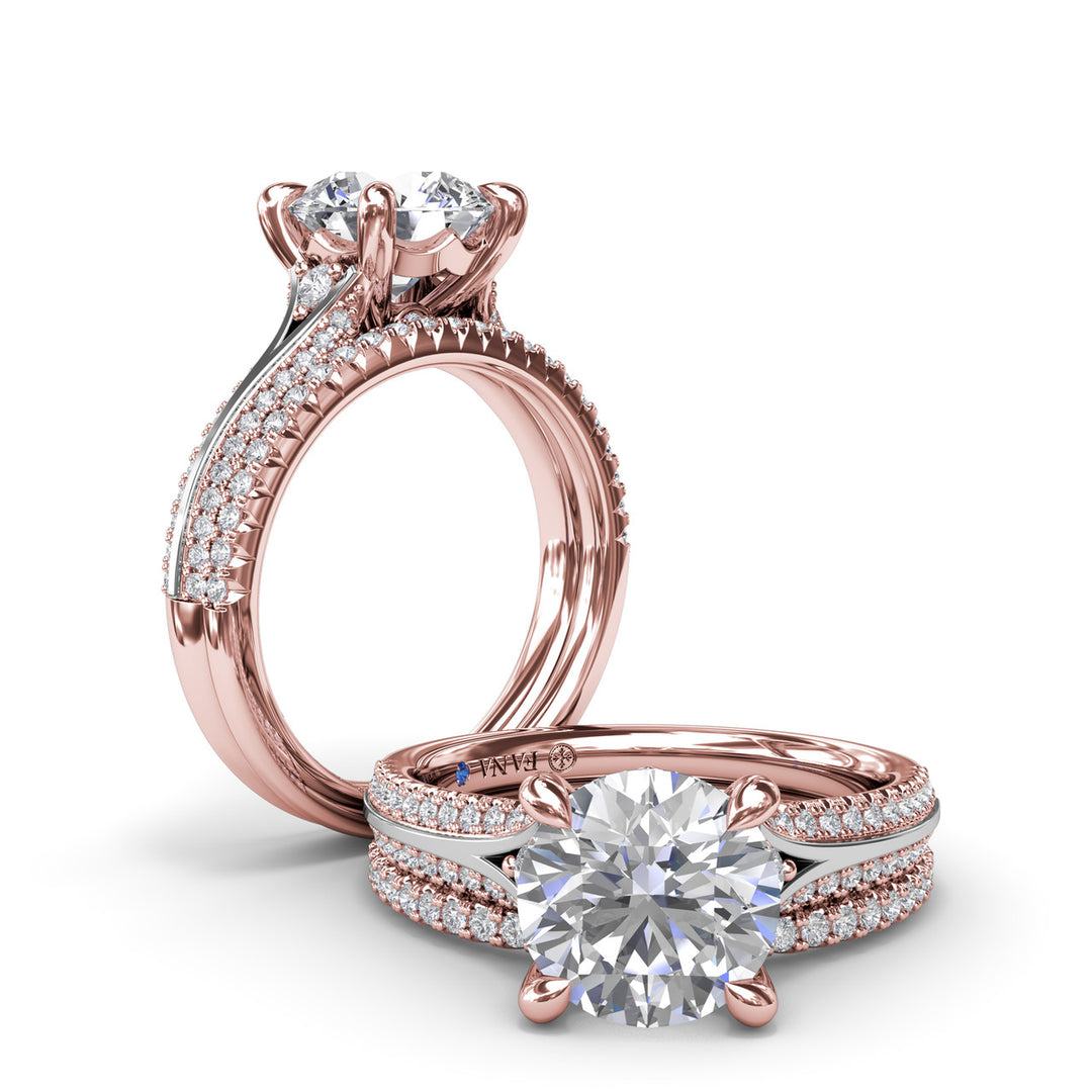 Two-Toned Split Shank Diamond Engagement Ring