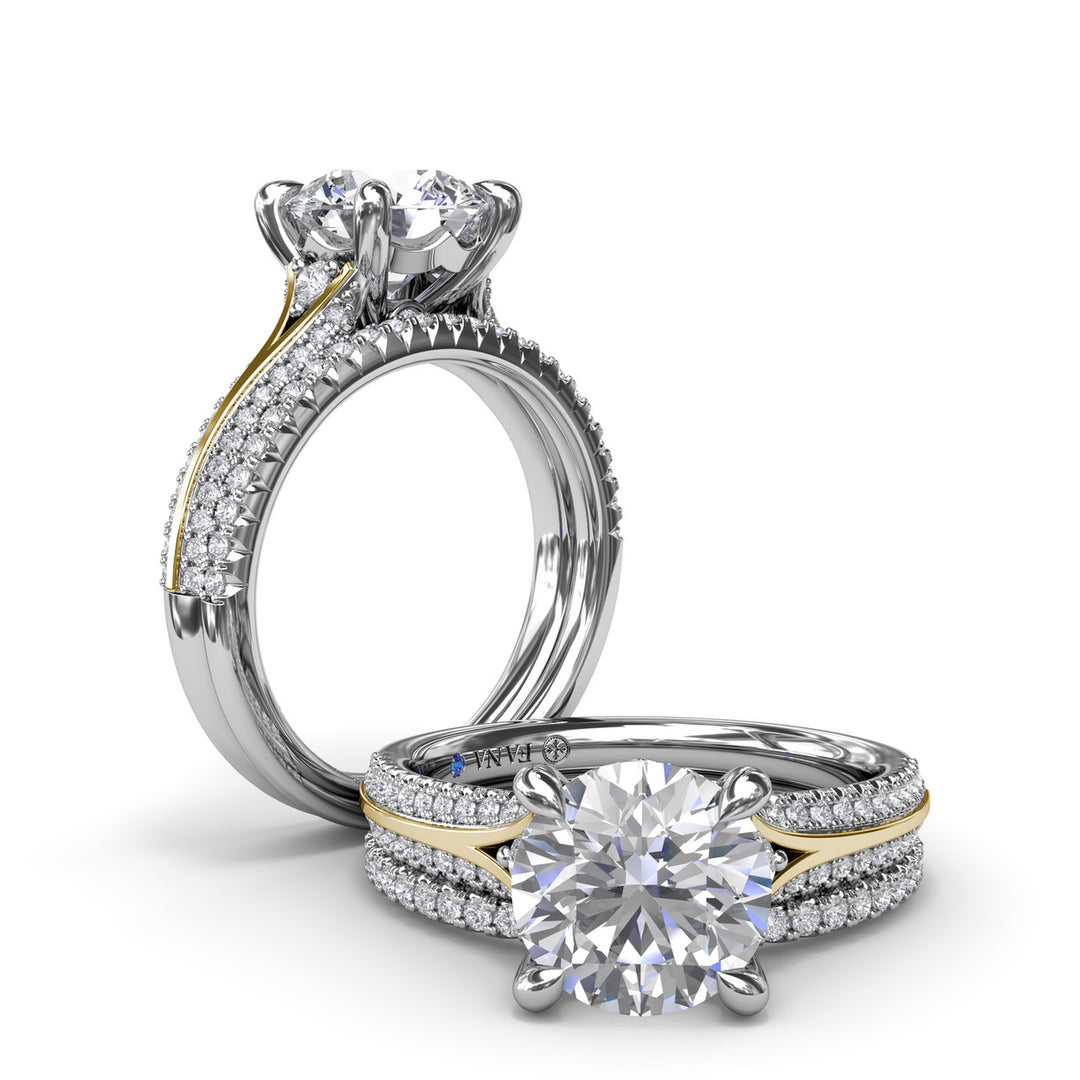 Two-Toned Split Shank Diamond Engagement Ring
