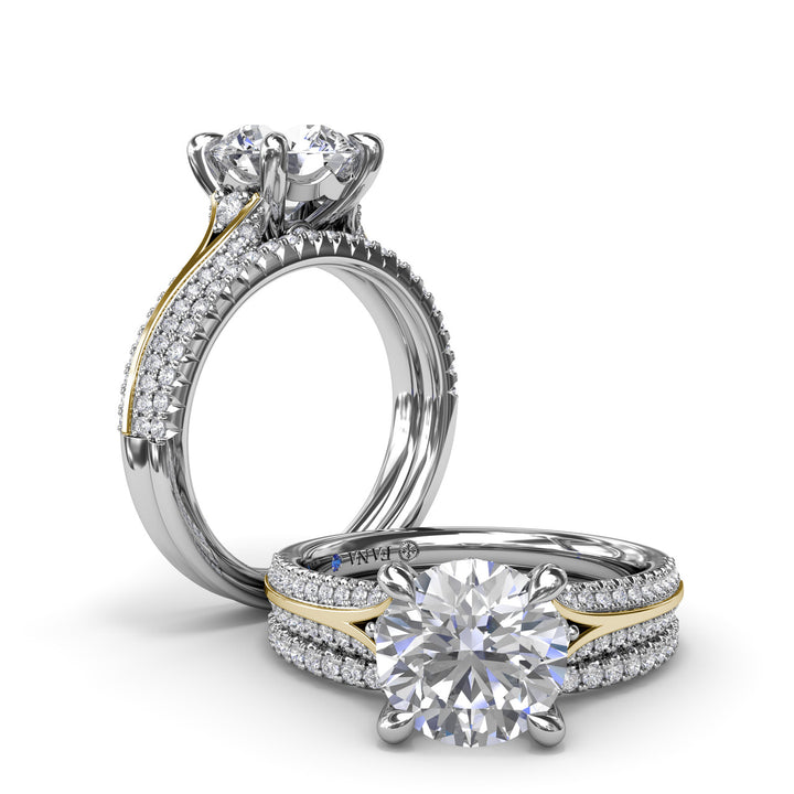 Two-Toned Split Shank Diamond Engagement Ring