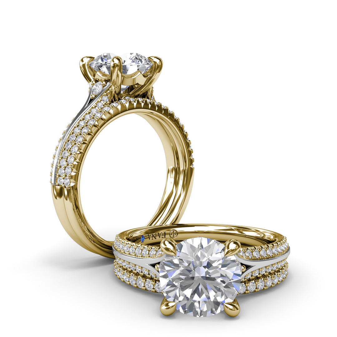 Two-Toned Split Shank Diamond Engagement Ring