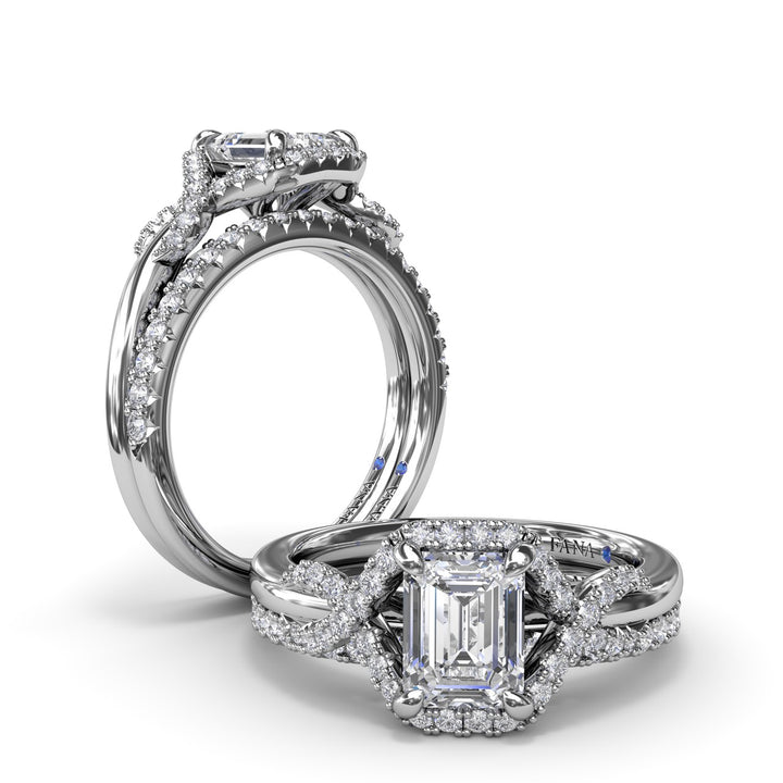 Emerald Love Knot Diamond Engagement Ring