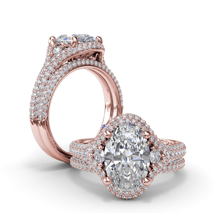 Double PavÃ© Diamond Halo Engagement Ring