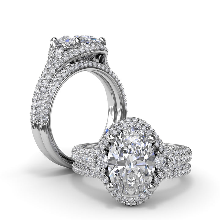 Double PavÃ© Diamond Halo Engagement Ring
