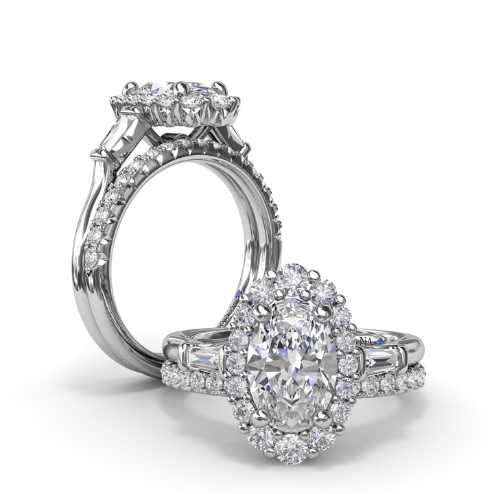 Diamond Baguette Halo Engagement Ring