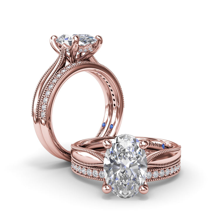 Tapered Milgrain Diamond Engagement Ring