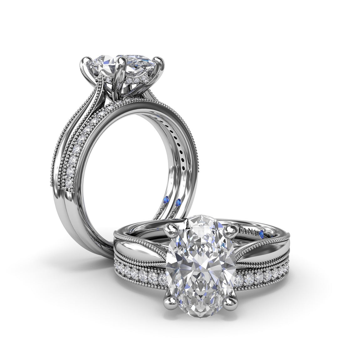 Tapered Milgrain Diamond Engagement Ring
