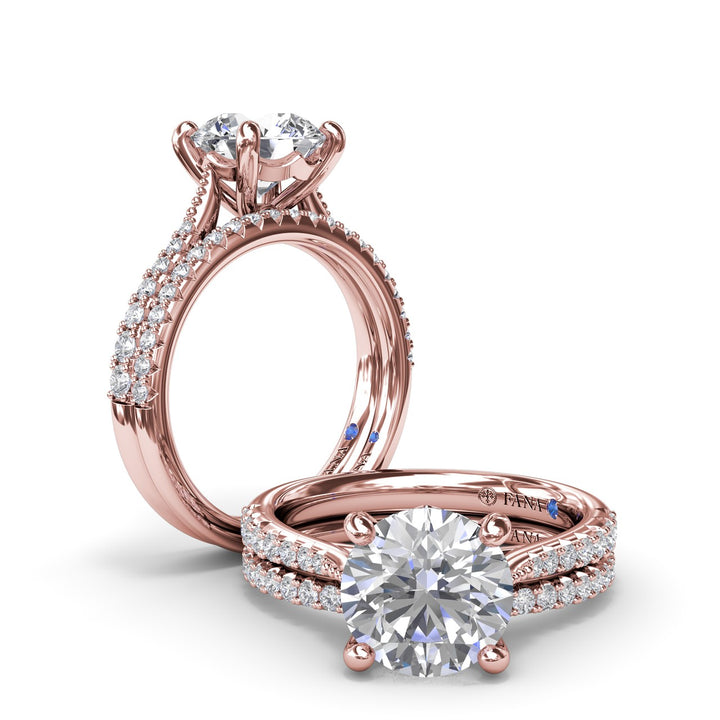 Thin Milgrain Graduated Diamond Engagement Ring