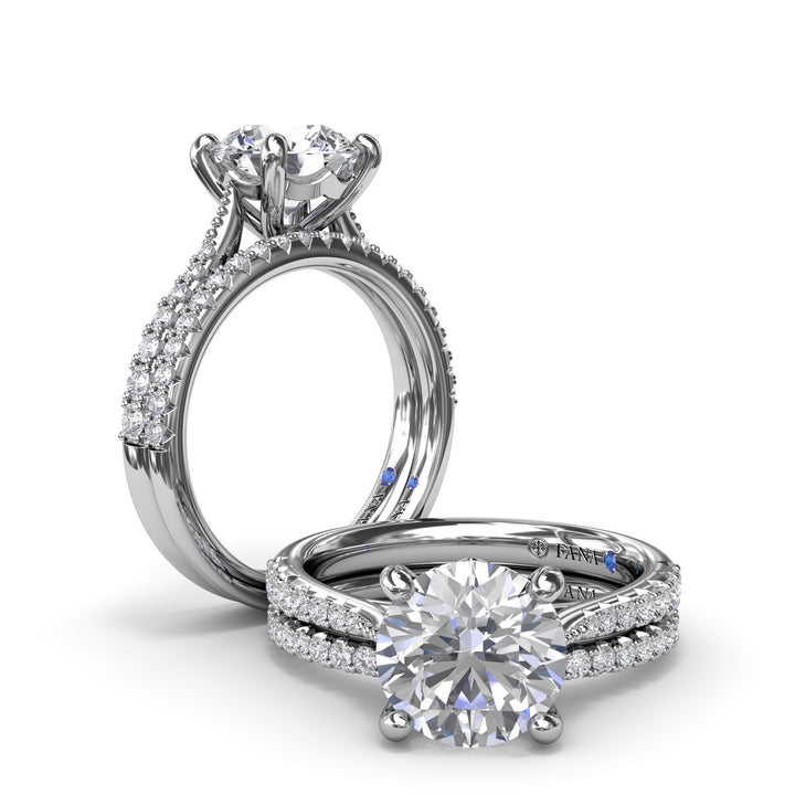 Thin Milgrain Graduated Diamond Engagement Ring