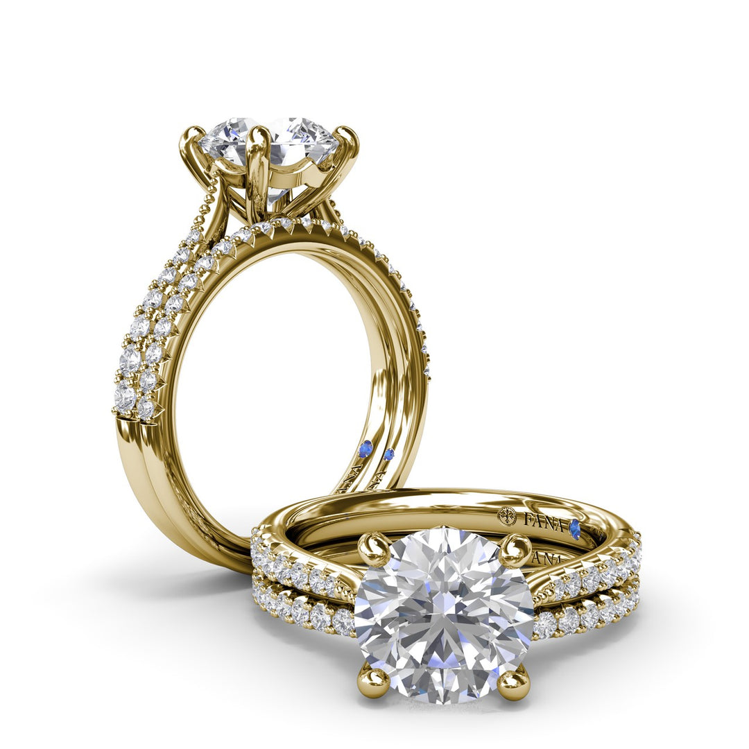 Triple-Row Two-Toned Round Diamond Engagement Ring