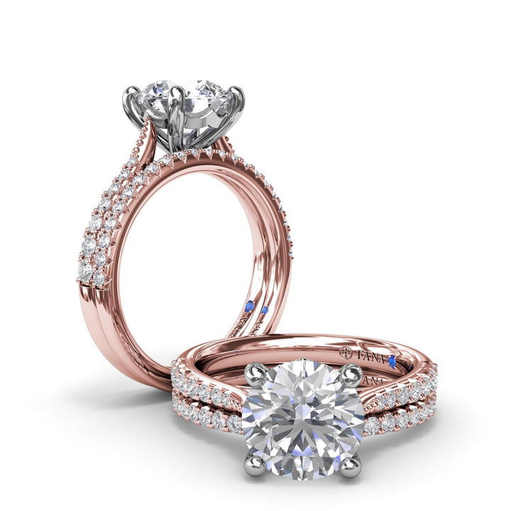 Thin Milgrain Graduated Diamond Engagement Ring