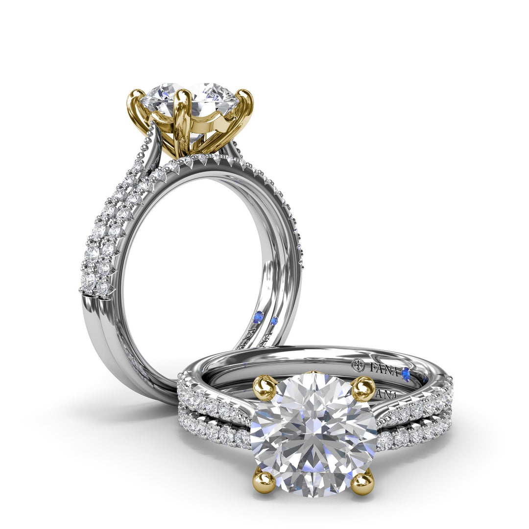 Thin Milgrain Graduated Diamond Engagement Ring