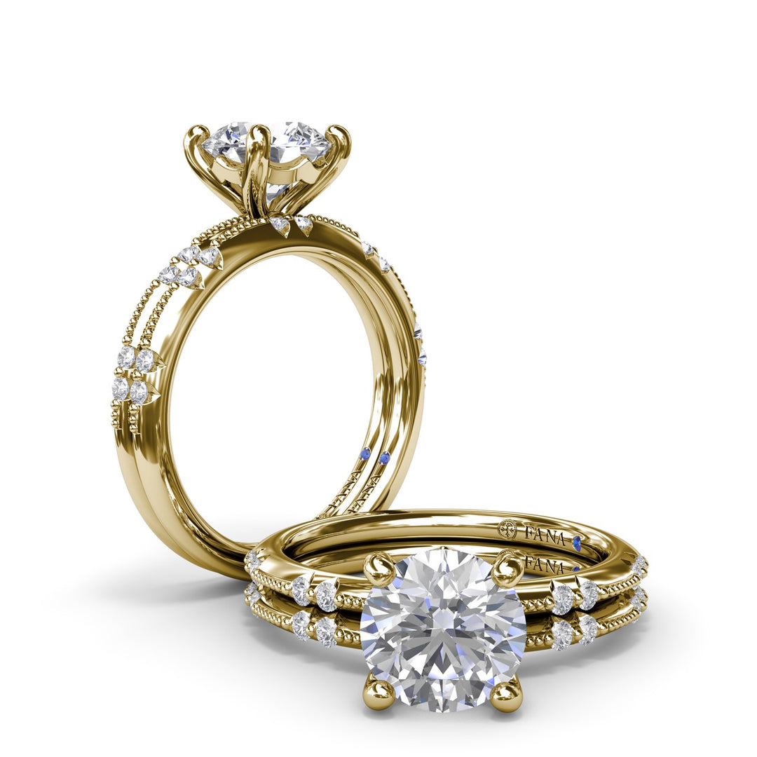 Milgrain Knife-Edge Round Diamond Engagement Ring
