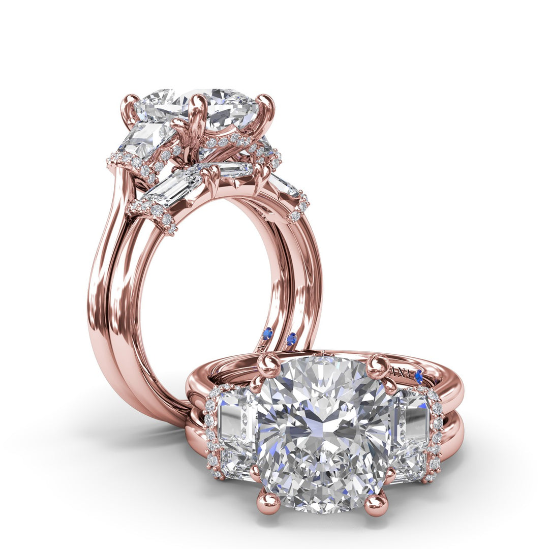 Three Stone Trapezoid Diamond Engagement Ring