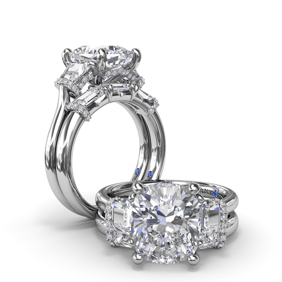Three Stone Trapezoid Diamond Engagement Ring