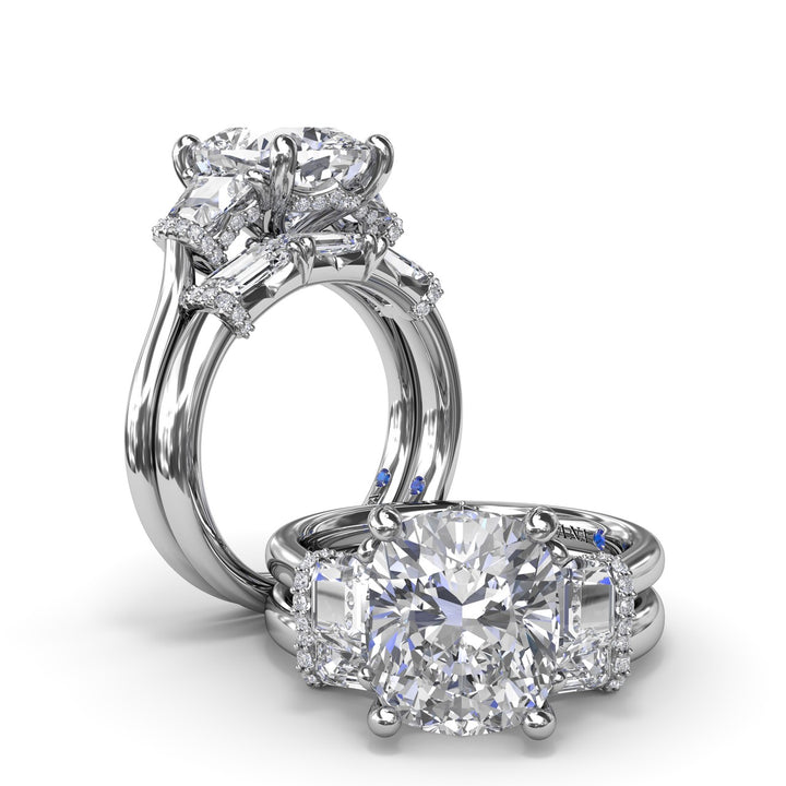 Three Stone Trapezoid Diamond Engagement Ring