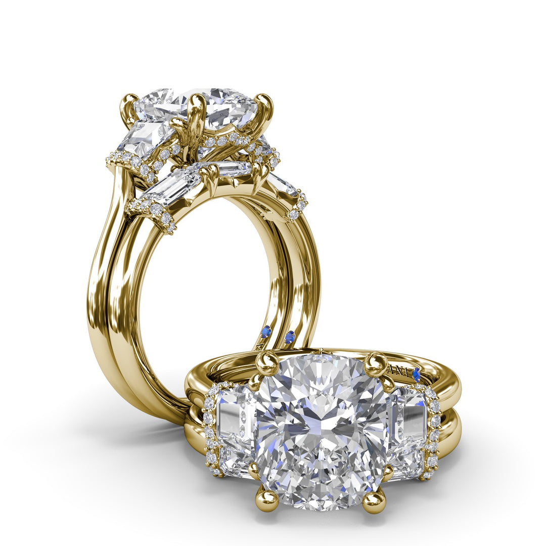 Three Stone Trapezoid Diamond Engagement Ring