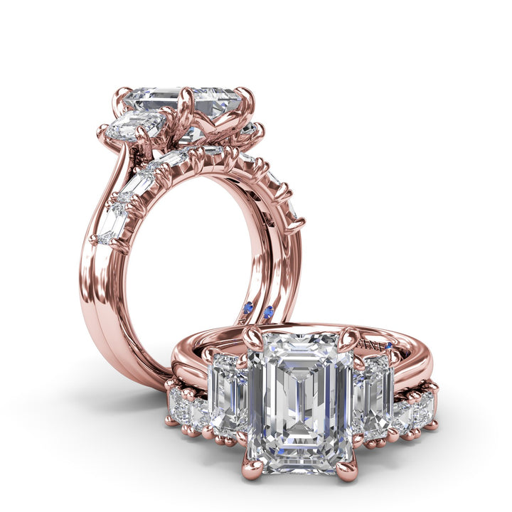 Three Stone Emerald Cut Diamond Engagement Ring