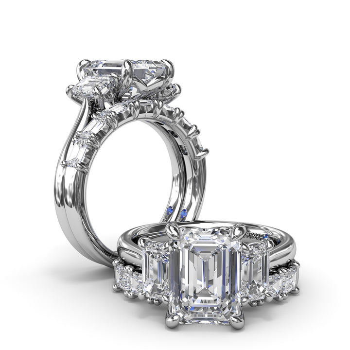 Three Stone Emerald Cut Diamond Engagement Ring