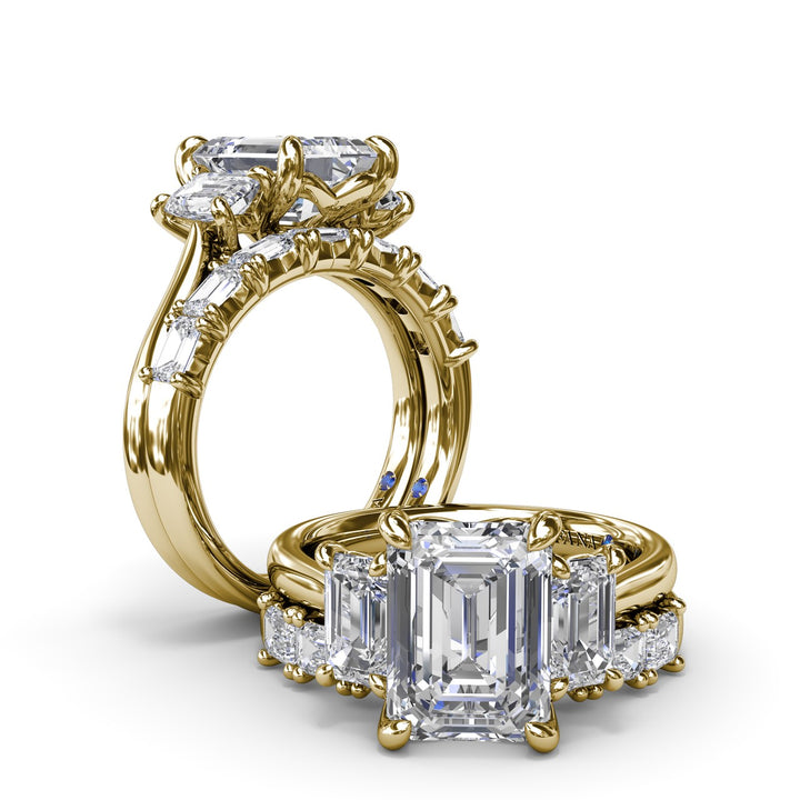 Three Stone Emerald Cut Diamond Engagement Ring