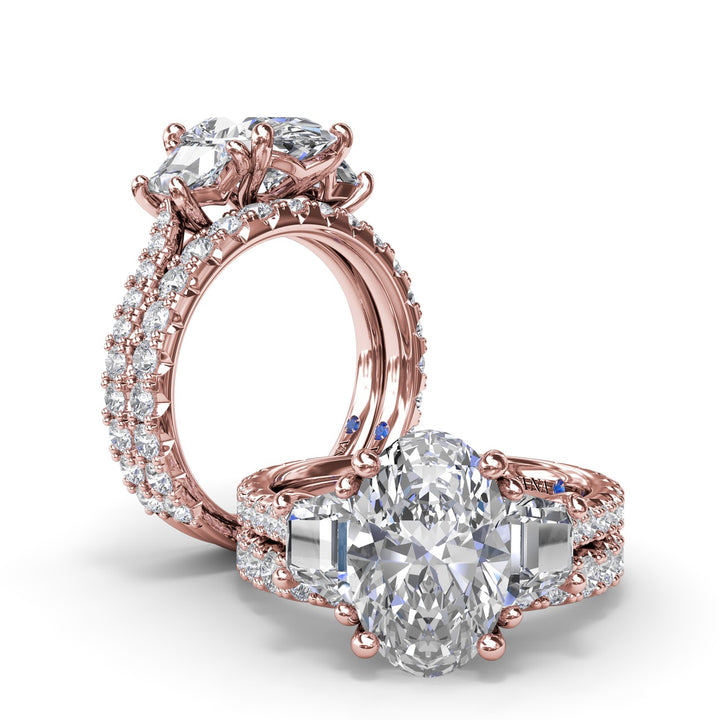 Bold Three Stone Oval Diamond Engagement Ring