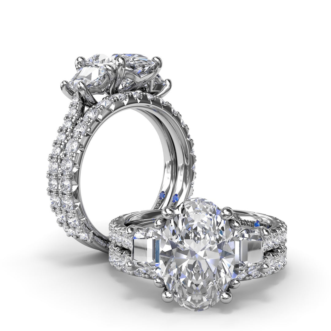 Bold Three Stone Oval Diamond Engagement Ring