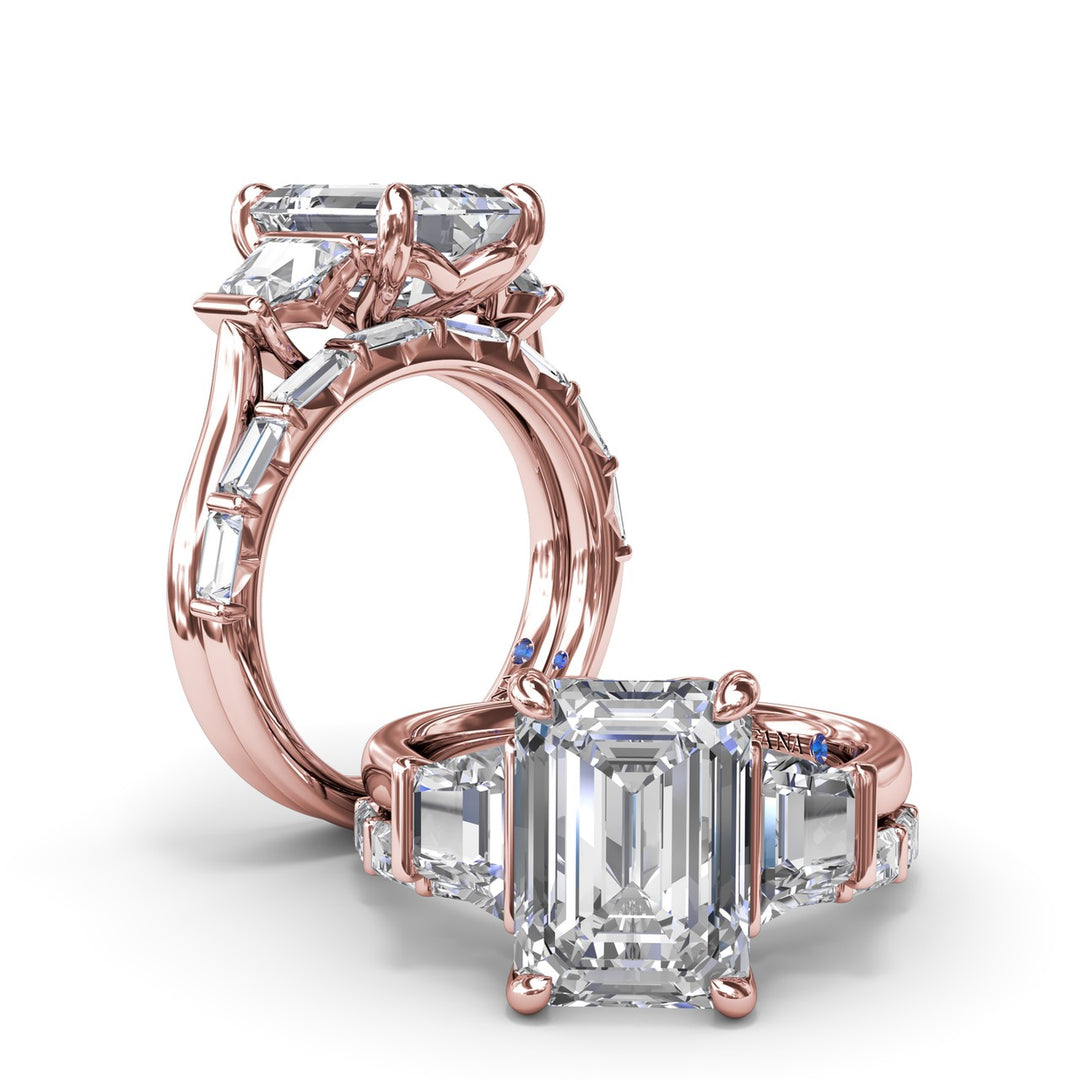 Three Stone Trapezoid Diamond Engagement Ring