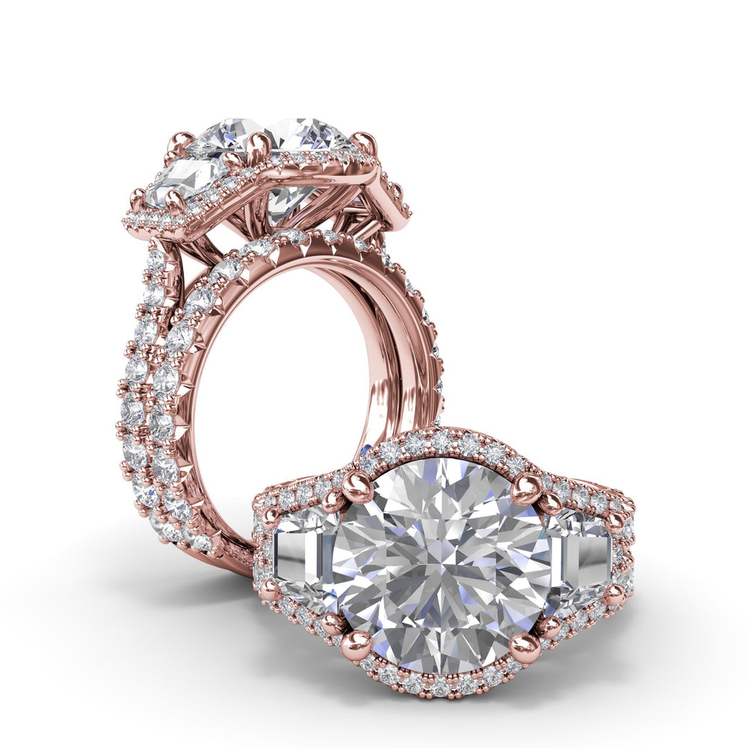 Complete Halo Three Stone Engagement Ring