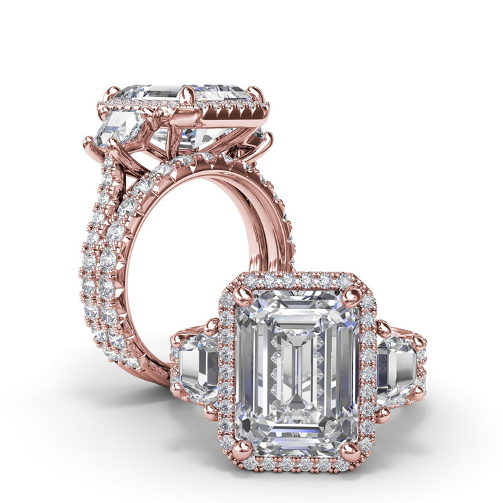 Three Stone Trapezoid Diamond Engagement Ring