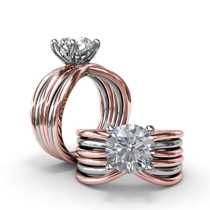Twisted Triple Row Two-Toned Diamond Engagement Ring