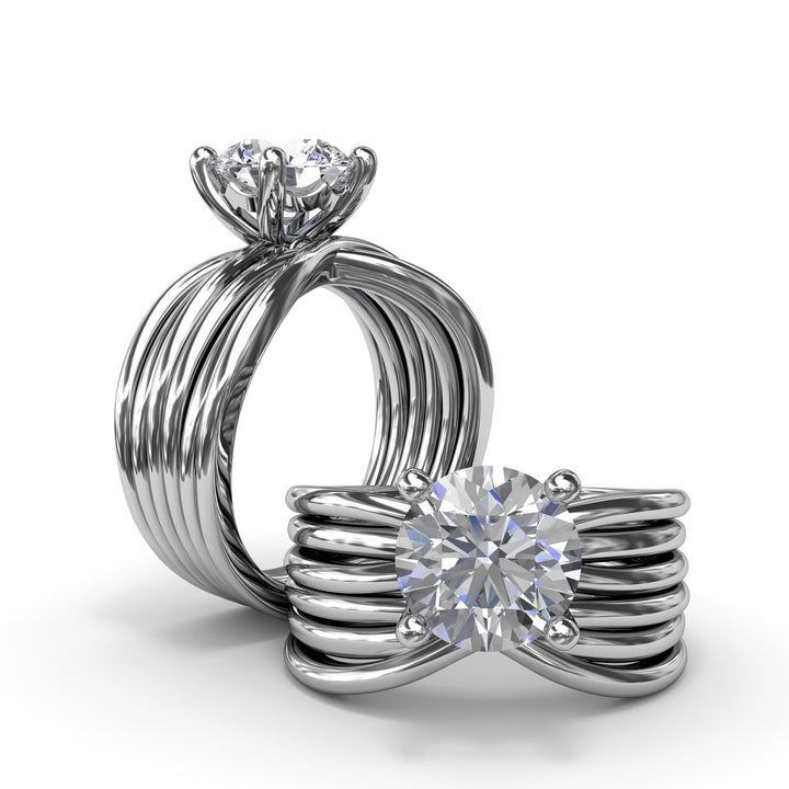 Twisted Triple Row Two-Toned Diamond Engagement Ring