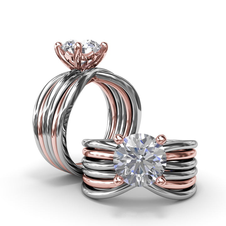 Twisted Triple Row Two-Toned Diamond Engagement Ring