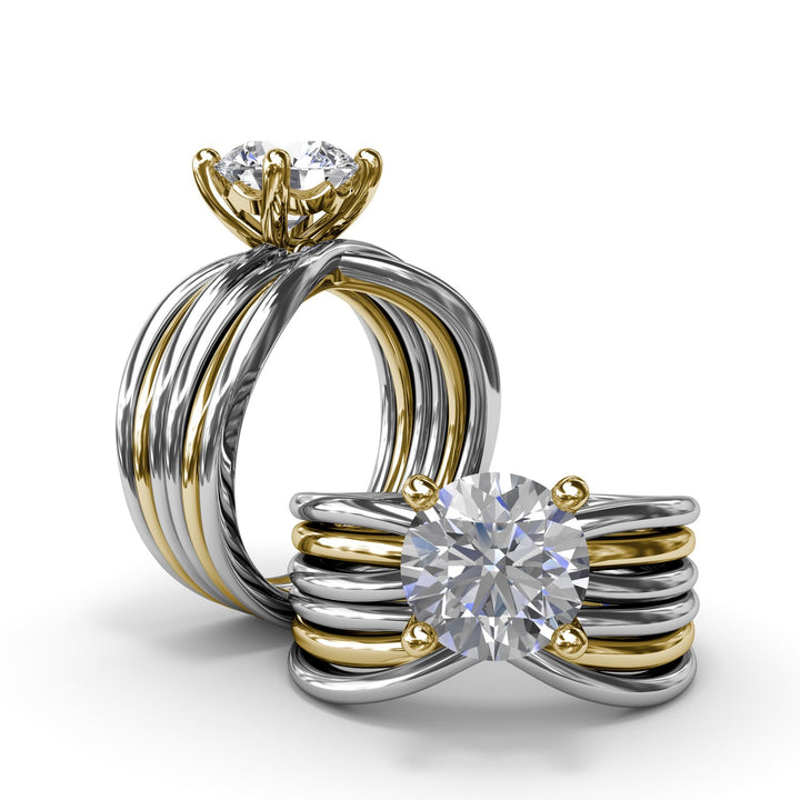 Twisted Triple Row Two-Toned Diamond Engagement Ring