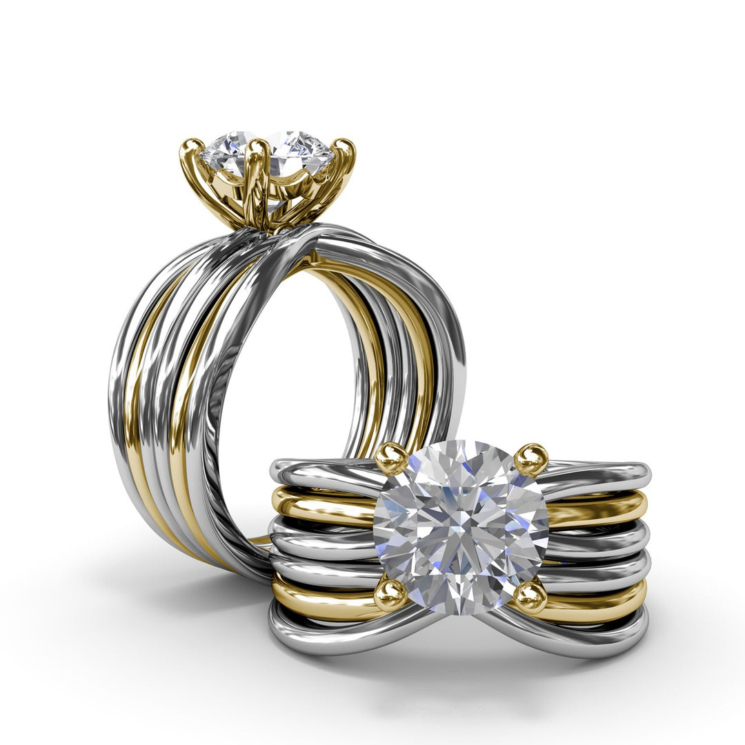 Twisted Triple Row Two-Toned Diamond Engagement Ring