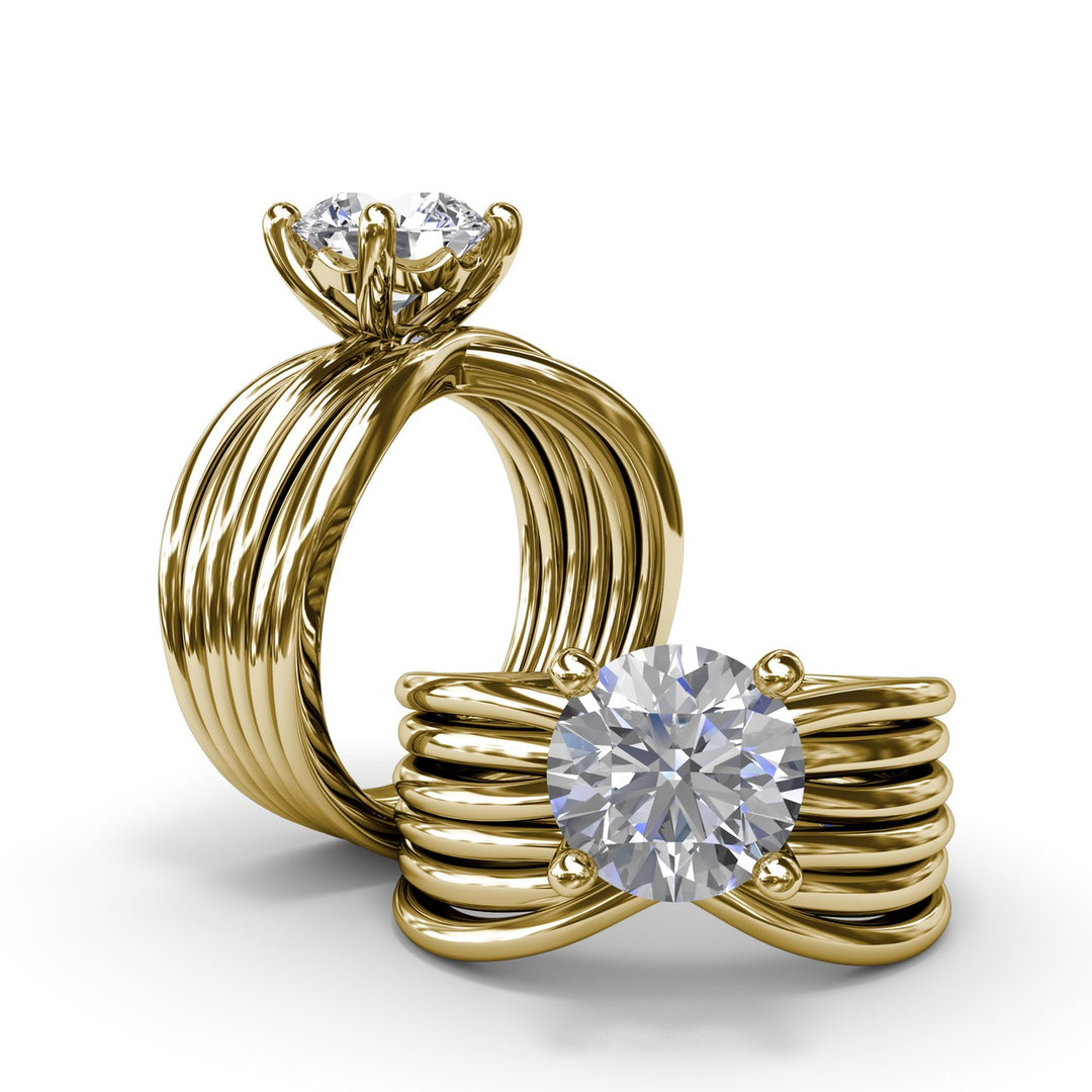 Twisted Triple Row Two-Toned Diamond Engagement Ring