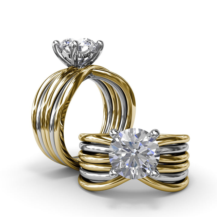 Twisted Triple Row Two-Toned Diamond Engagement Ring