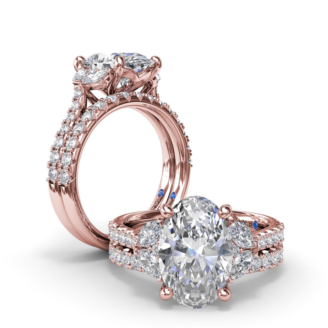 Marquise and Round Half-Moon Shaped Diamond Engagement Ring